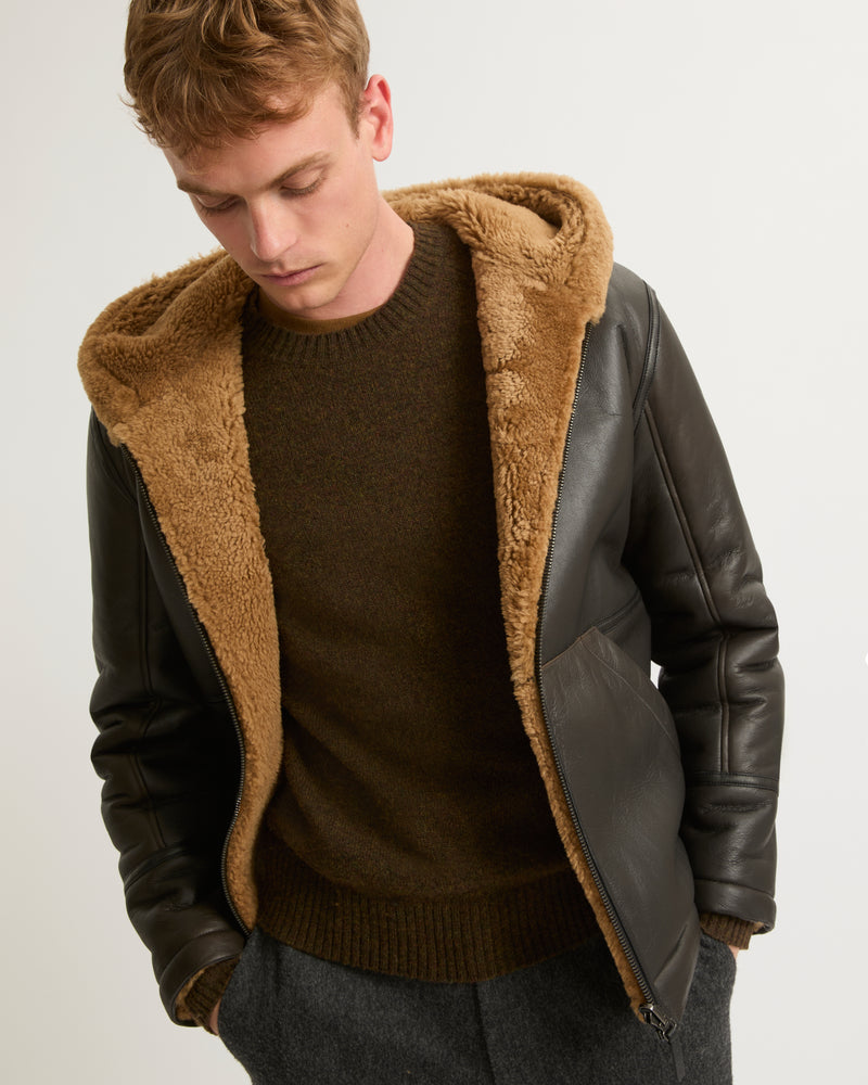 Reversible Shearling Hoodie - brown - Yves Salomon