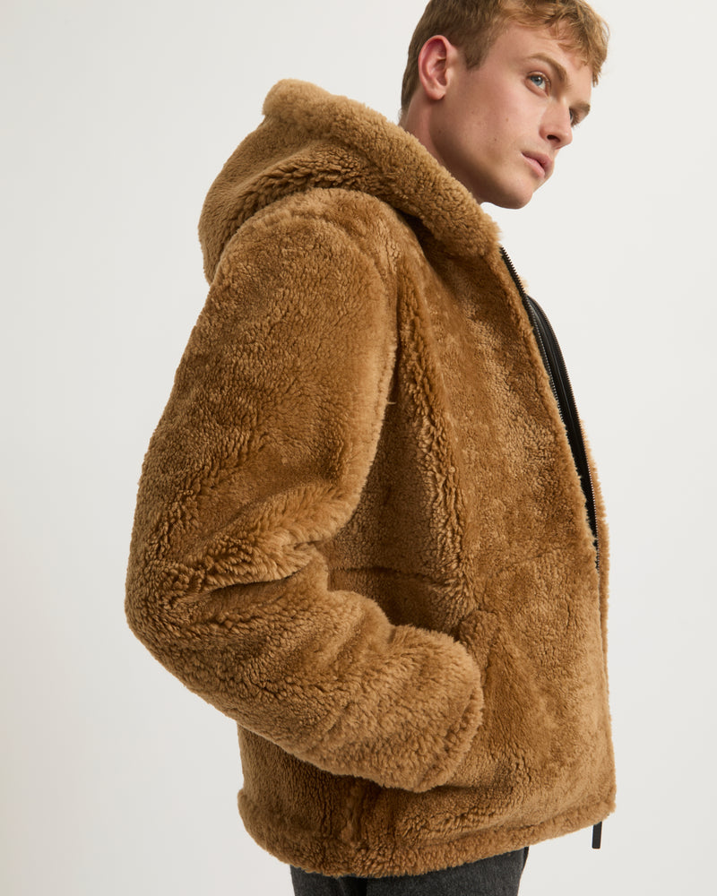 Reversible Shearling Hoodie - brown - Yves Salomon