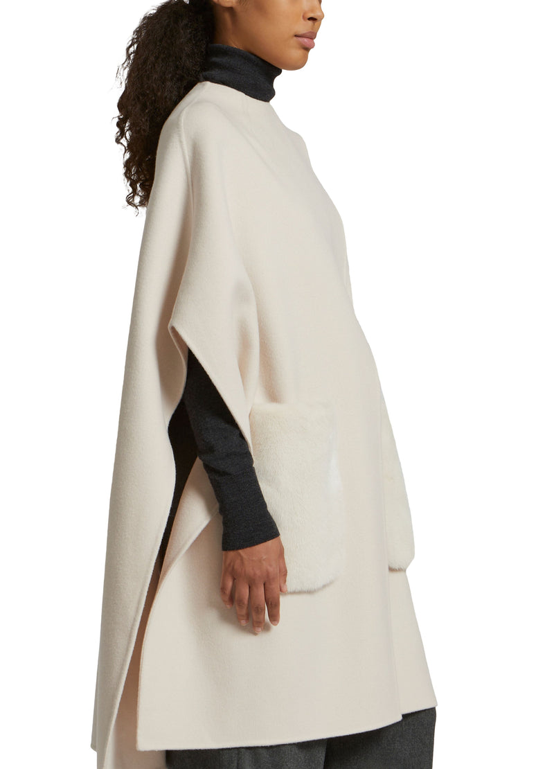 Cashmere wool cape with over-pockets in mink fur