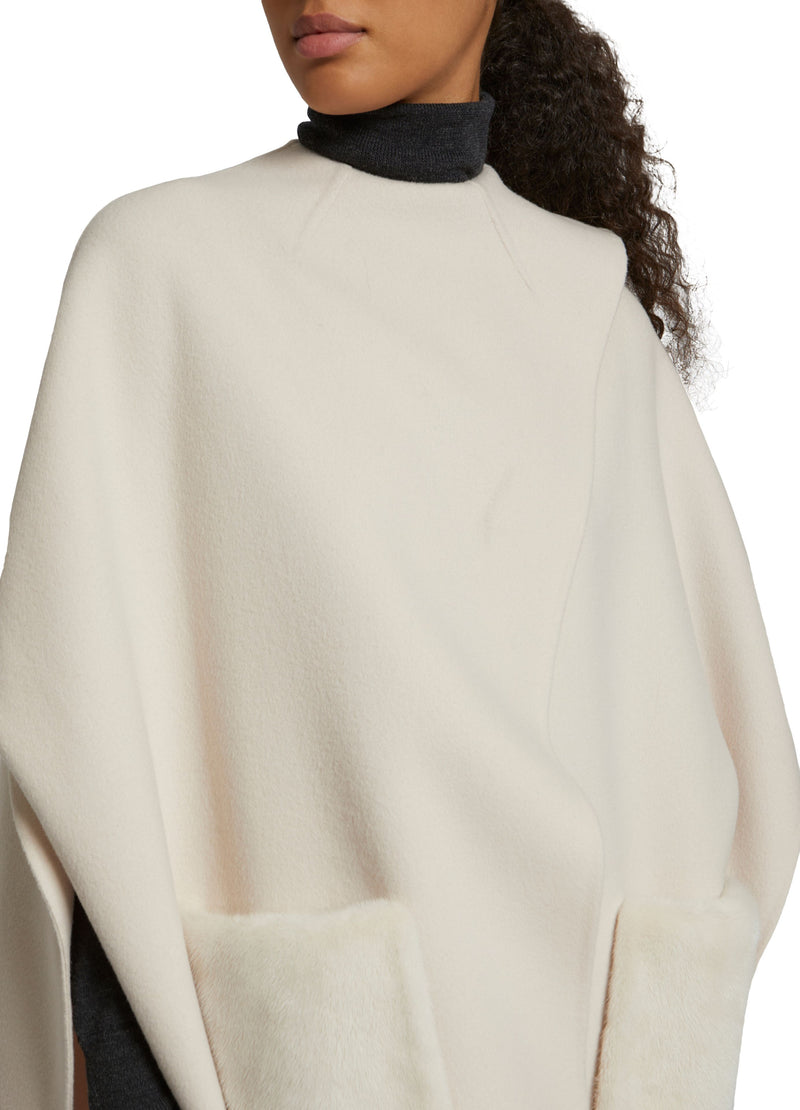 Cashmere wool cape with over-pockets in mink fur