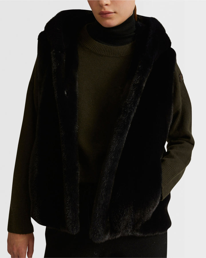 Hooded gilet in long-haired mink fur