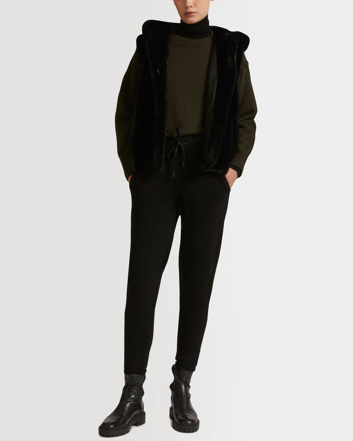 Hooded gilet in long-haired mink fur