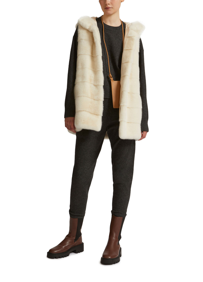 Hooded gilet in long-haired mink fur