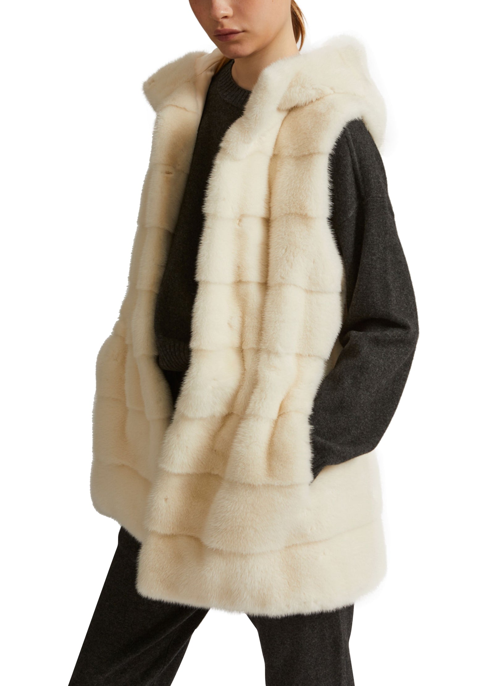 Gilet womens fur fashion hood