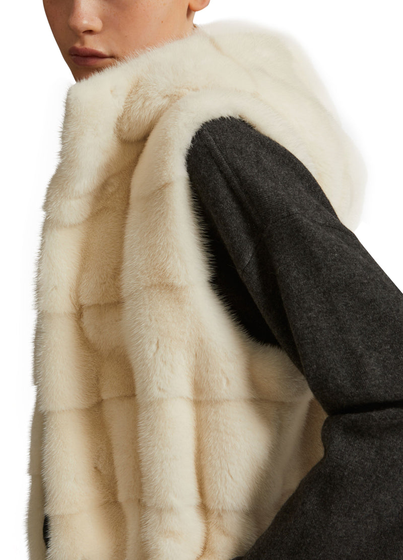 Hooded gilet in long-haired mink fur