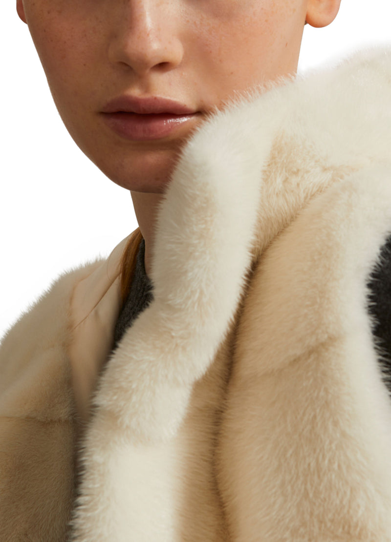 Hooded gilet in long-haired mink fur