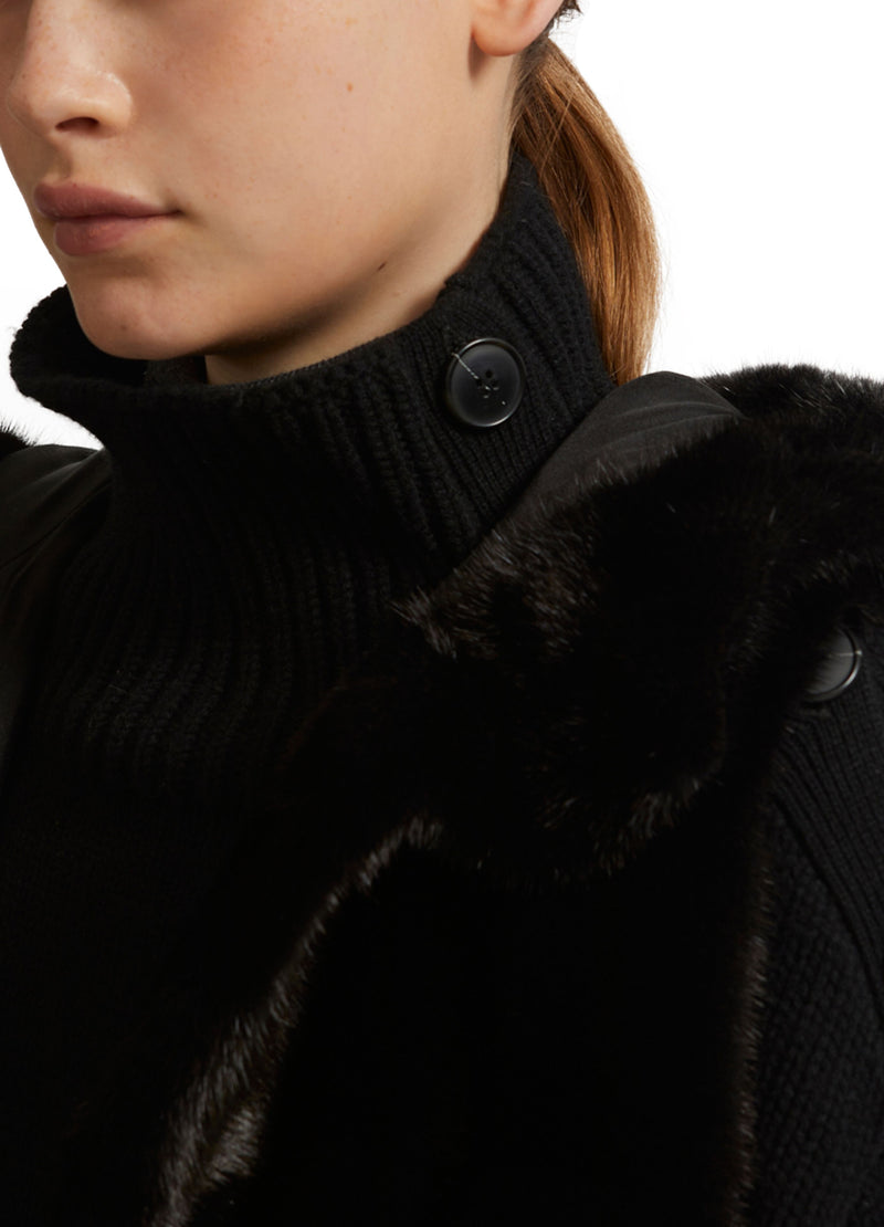 Hooded gilet in long-haired mink fur