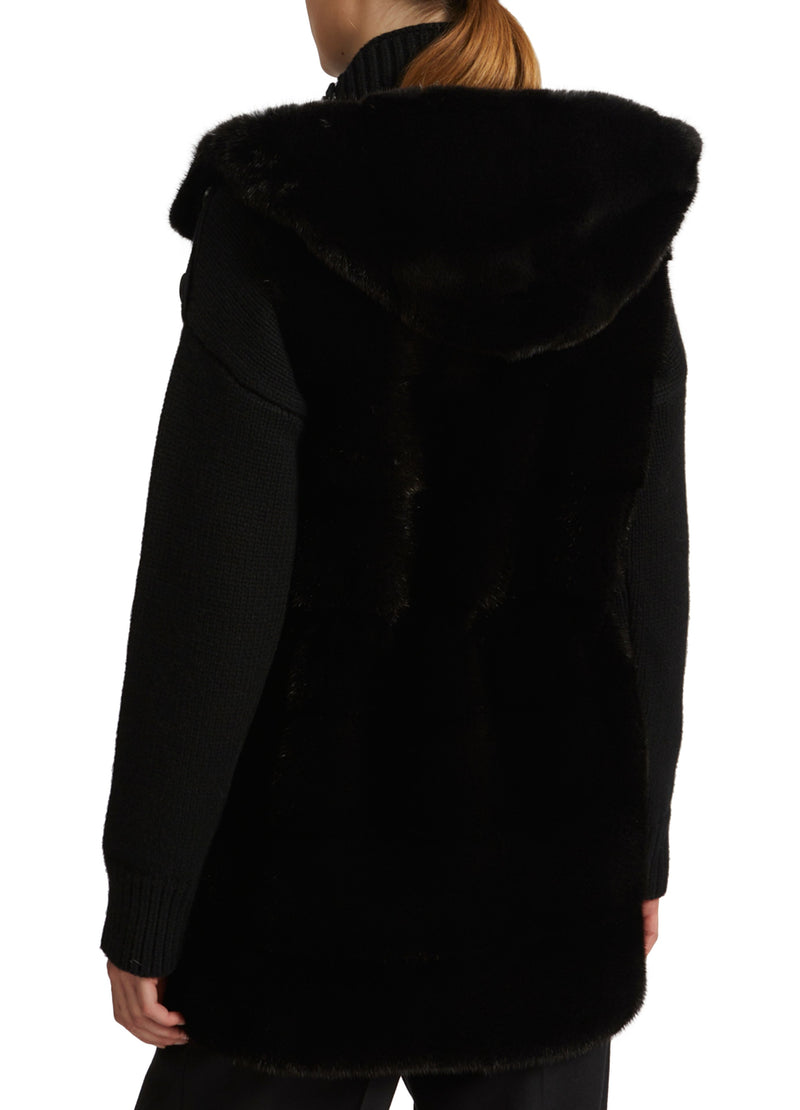 Hooded gilet in long-haired mink fur