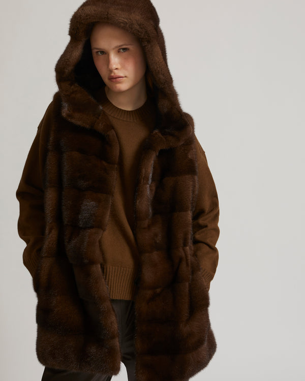 Hooded gilet in long-haired mink fur - brown - Yves Salomon