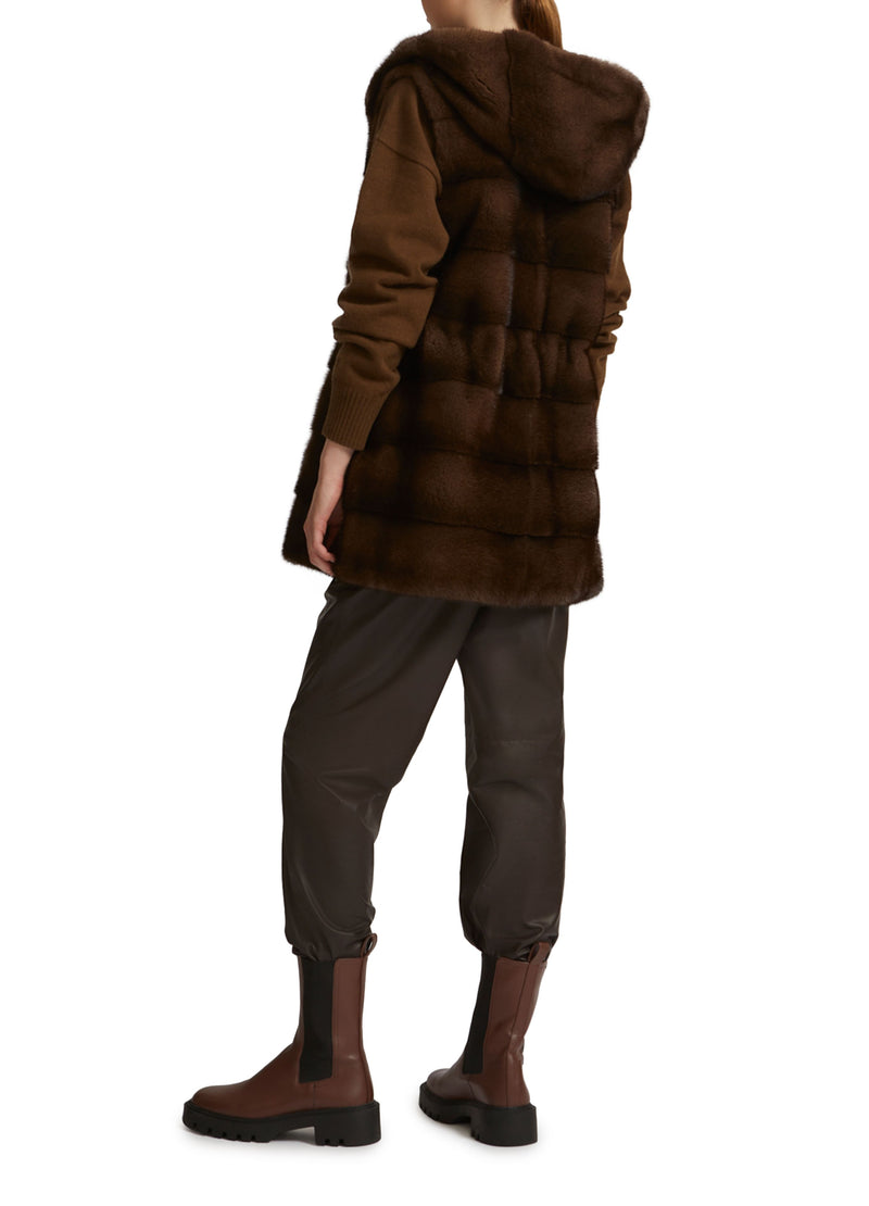 Hooded gilet in long-haired mink fur