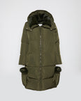 Long belted down jacket in technical fabric