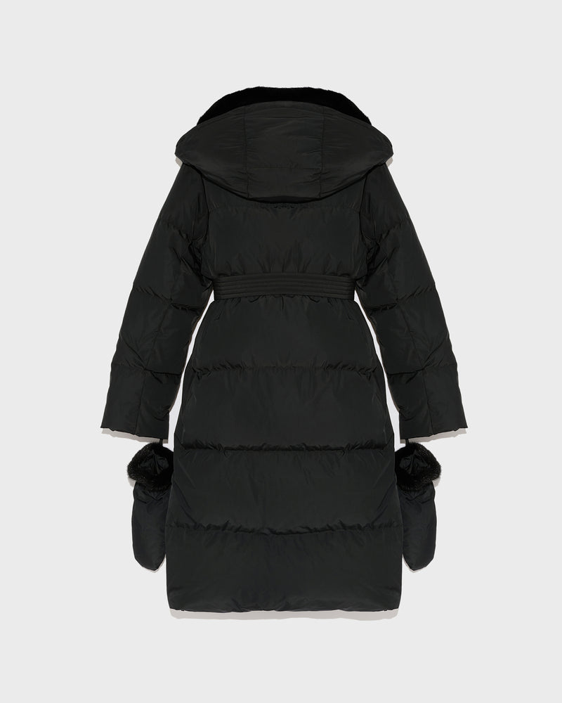 Long belted down jacket in technical fabric - black - Yves Salomon