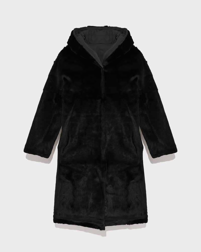 Sheared rabbit reversible hooded down jacket - black - Yves Salomon