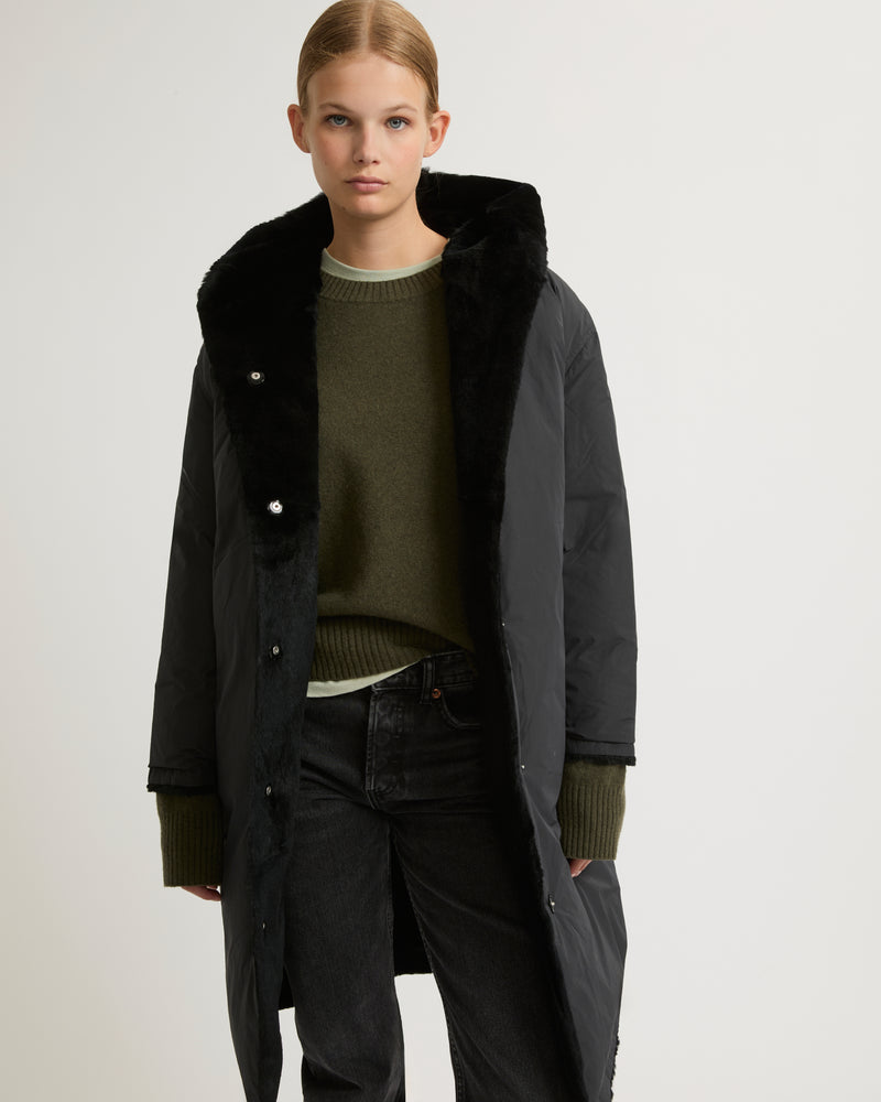 Sheared rabbit reversible hooded down jacket - black - Yves Salomon