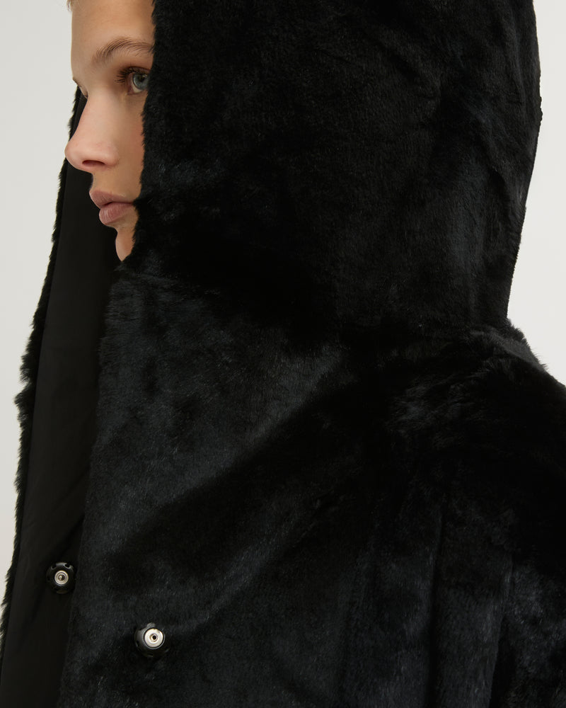 Sheared rabbit reversible hooded down jacket - black - Yves Salomon