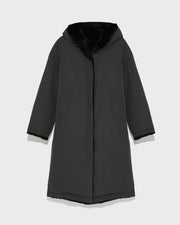 Sheared rabbit reversible hooded down jacket