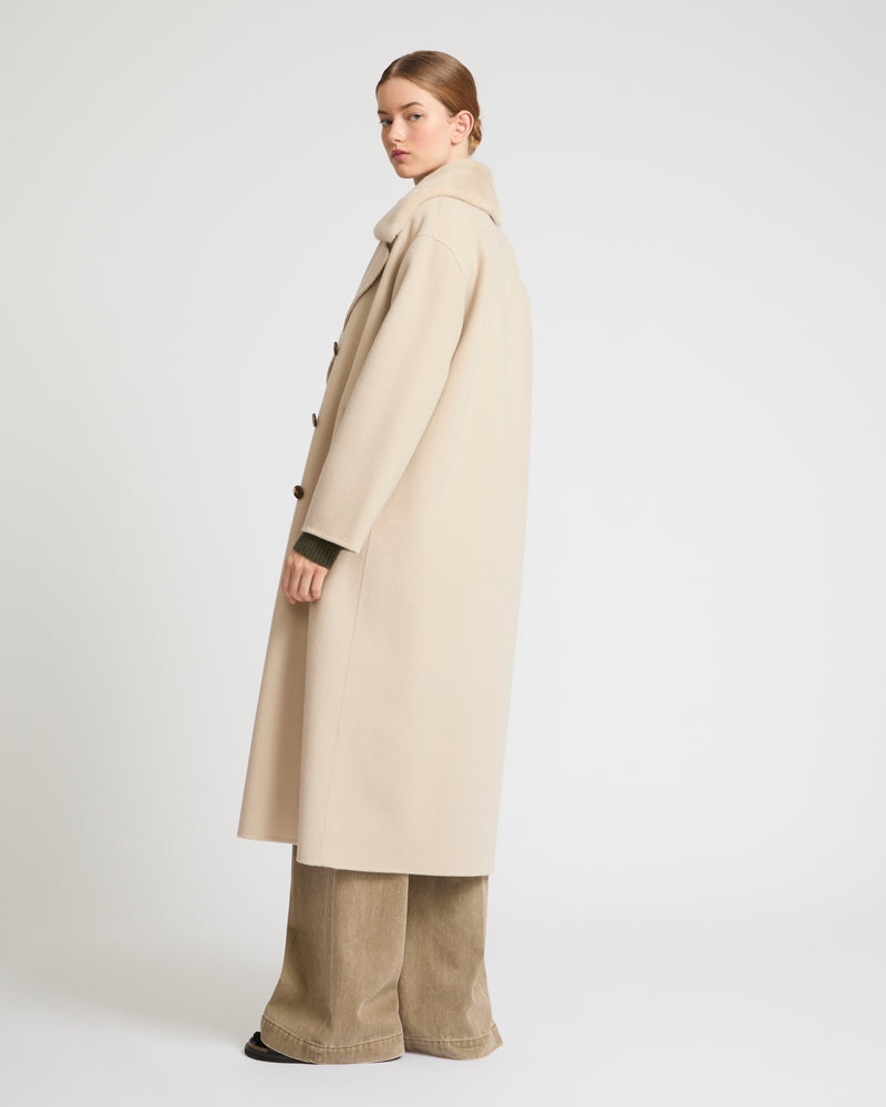 Cashmere wool coat with mink fur collar - beige - Yves Salomon