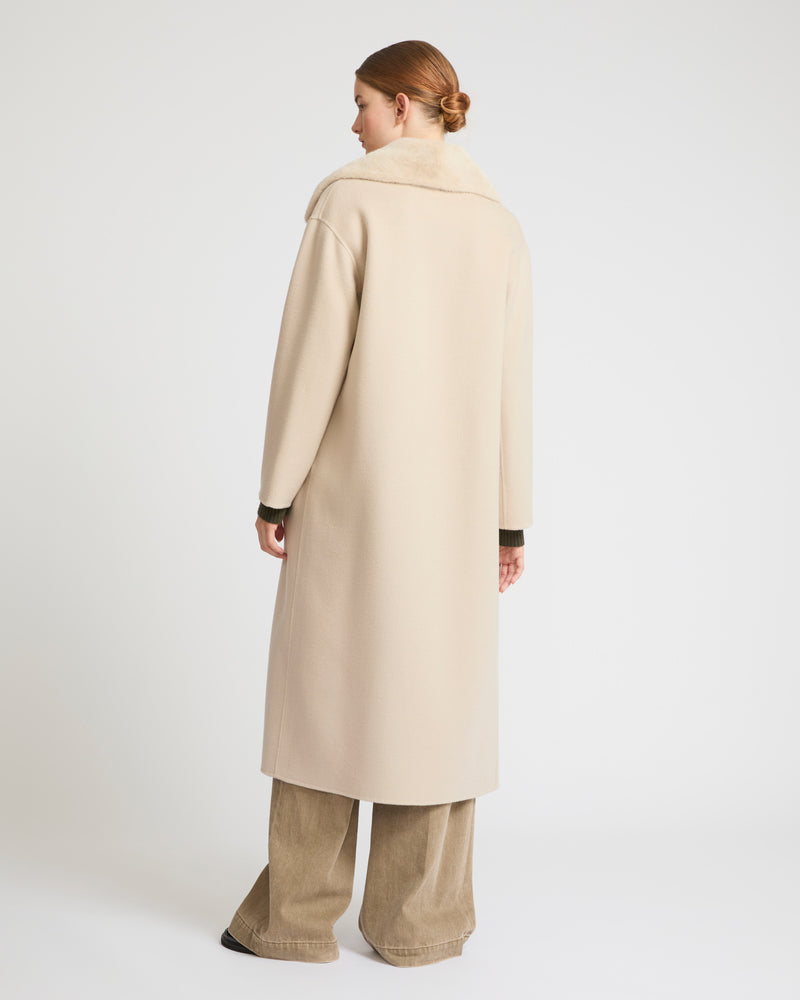 Cashmere wool coat with mink fur collar - beige - Yves Salomon