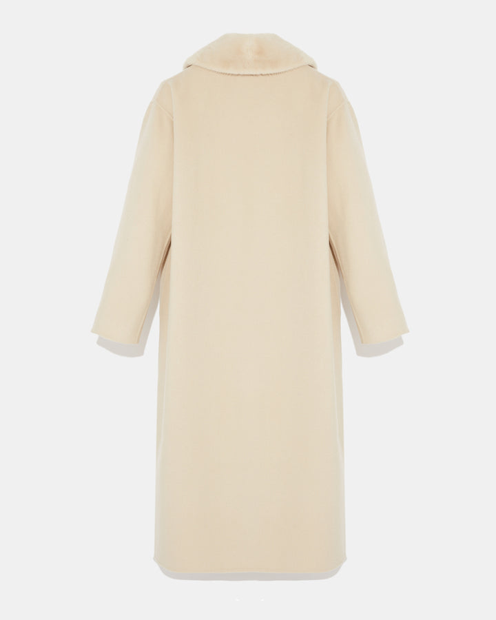 Black Friday - Yves Salomon - Long cashmere wool coat with mink fur collar - beige - back view