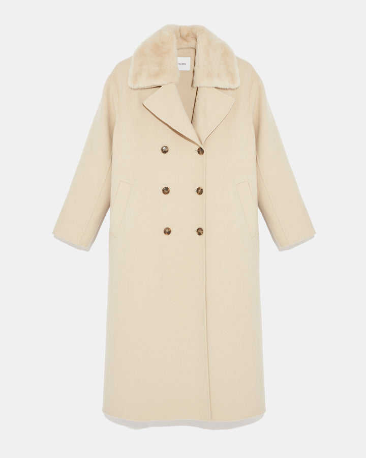 Black Friday - Yves Salomon - Long cashmere wool coat with mink fur collar - beige - front view