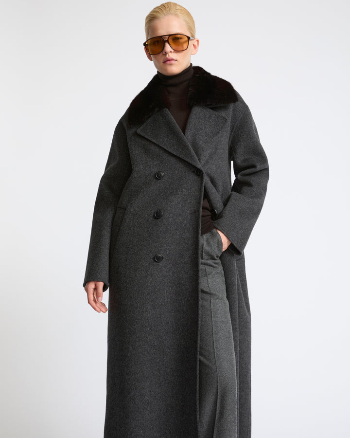 CARRY OVER : Long cashmere wool coat with mink fur collar - Yves Salomon - New Fall Winter Collection