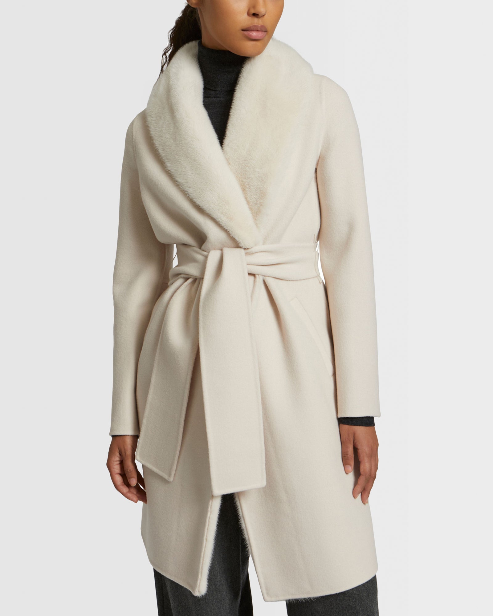 【関税込み】Yves Salomon ベージュ Echarpe マフラー Cashmere wool coat with mink - pinkish beige - Yves Salomon