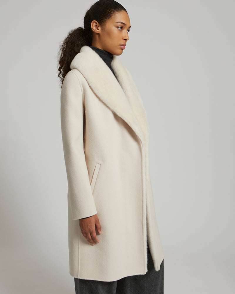Cashmere wool coat with mink fur collar and facing - pinkish beige - Yves Salomon