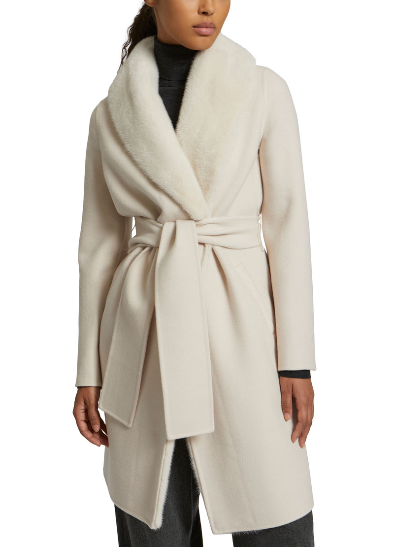 Cashmere wool coat with mink fur collar and facing