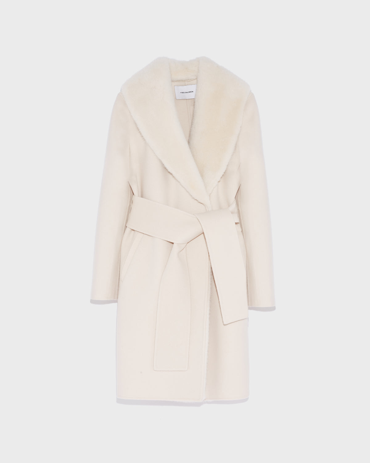 Cashmere wool coat with mink - pinkish beige - Yves Salomon