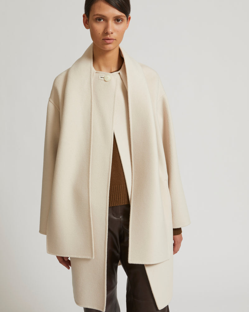 Cashmere wool coat with integrated scarf - pinkish beige - Yves Salomon ...
