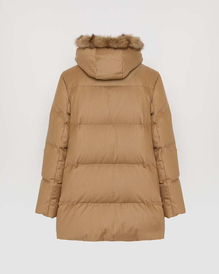 Loro Piana Flannel down jacket with detachable sable fur bib