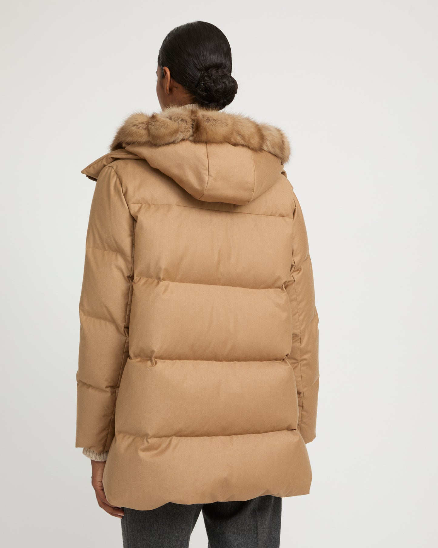 Flannel down jacket with detachable sable fur bib - Yves Salomon