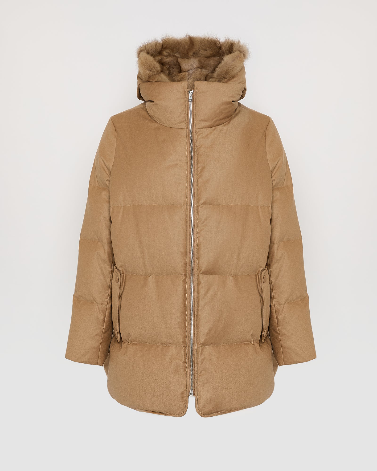 Flannel down jacket with detachable sable fur bib - Yves Salomon