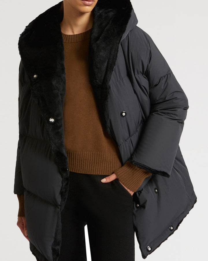 Balck Friday 2025 - Yves Salomon - Reversible down jacket in waterproof technical fabric and sheared rabbit