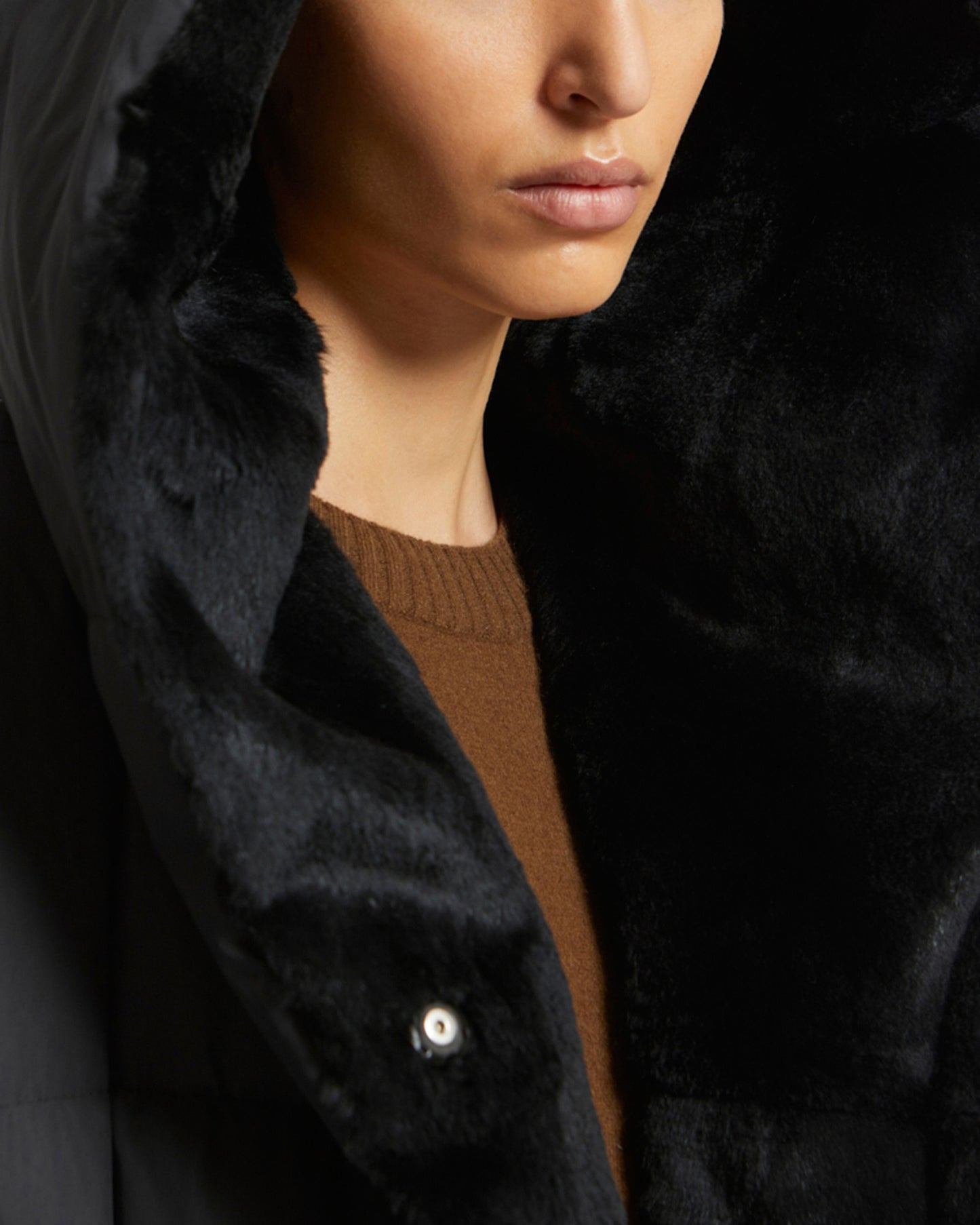 Winter sale & boxing day Yves Salomon -Reversible down jacket in waterproof technical fabric and sheared rabbit