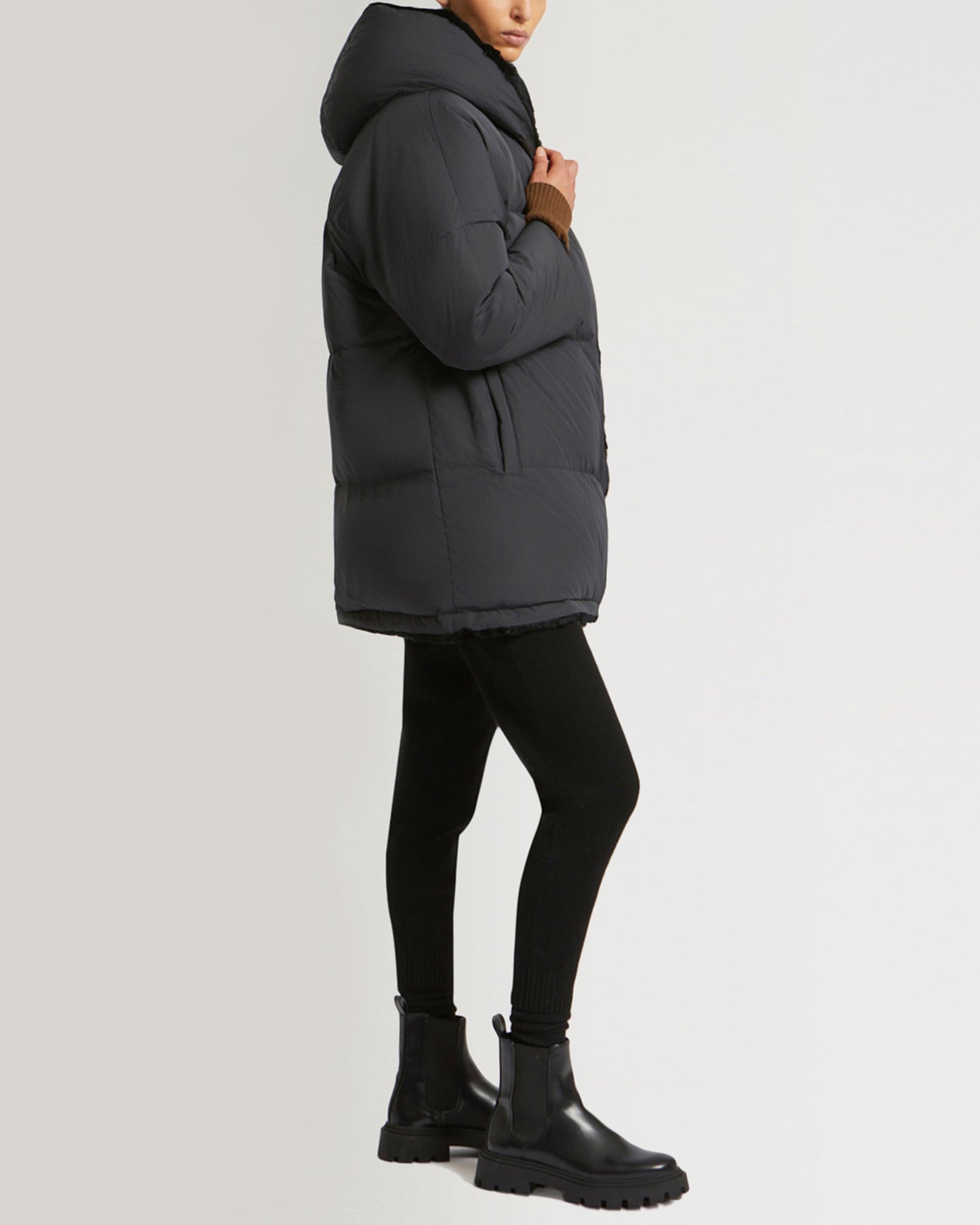 Winter sale & boxing day Yves Salomon -Reversible down jacket in waterproof technical fabric and sheared rabbit
