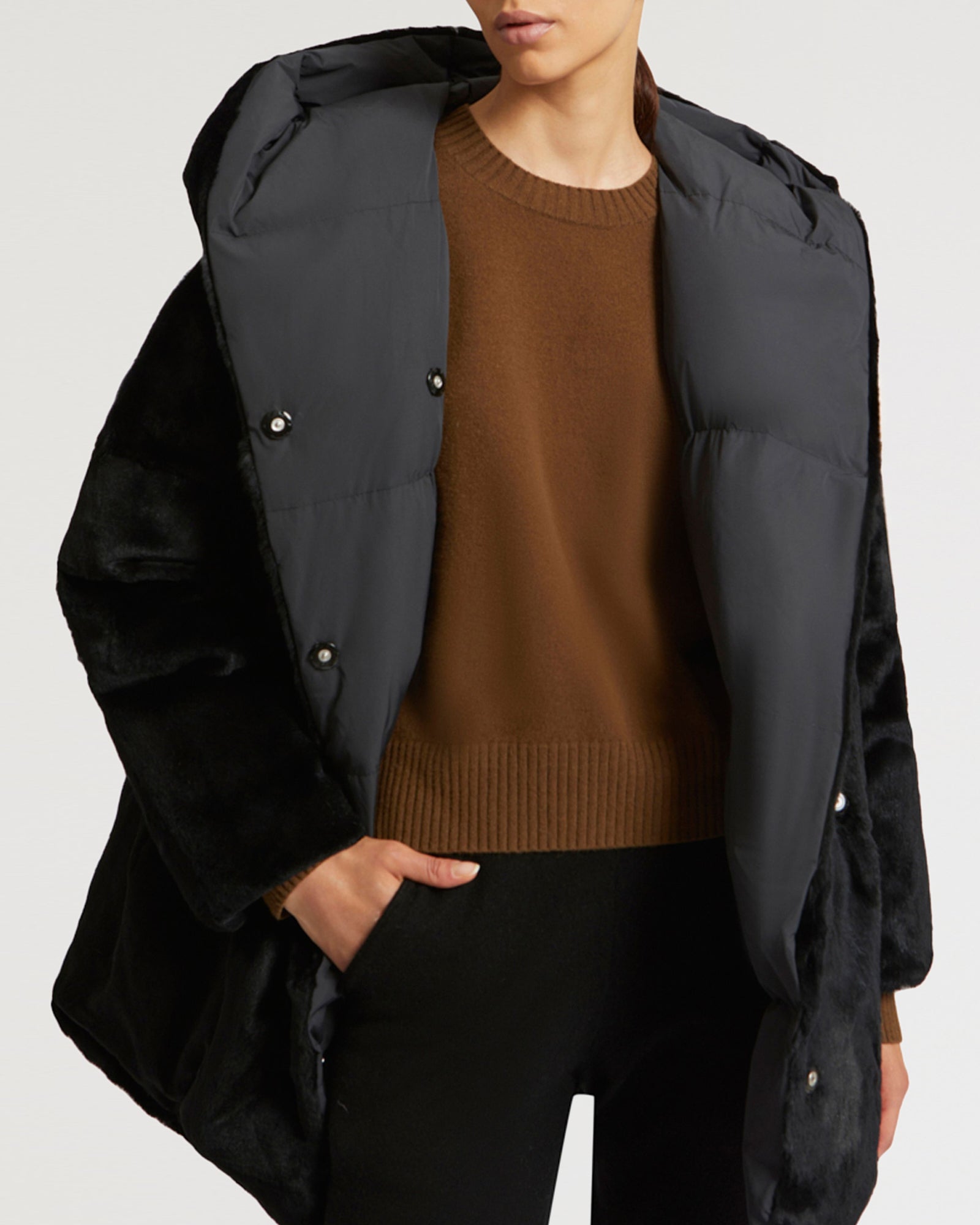 Winter sale & boxing day Yves Salomon -Reversible down jacket in waterproof technical fabric and sheared rabbit