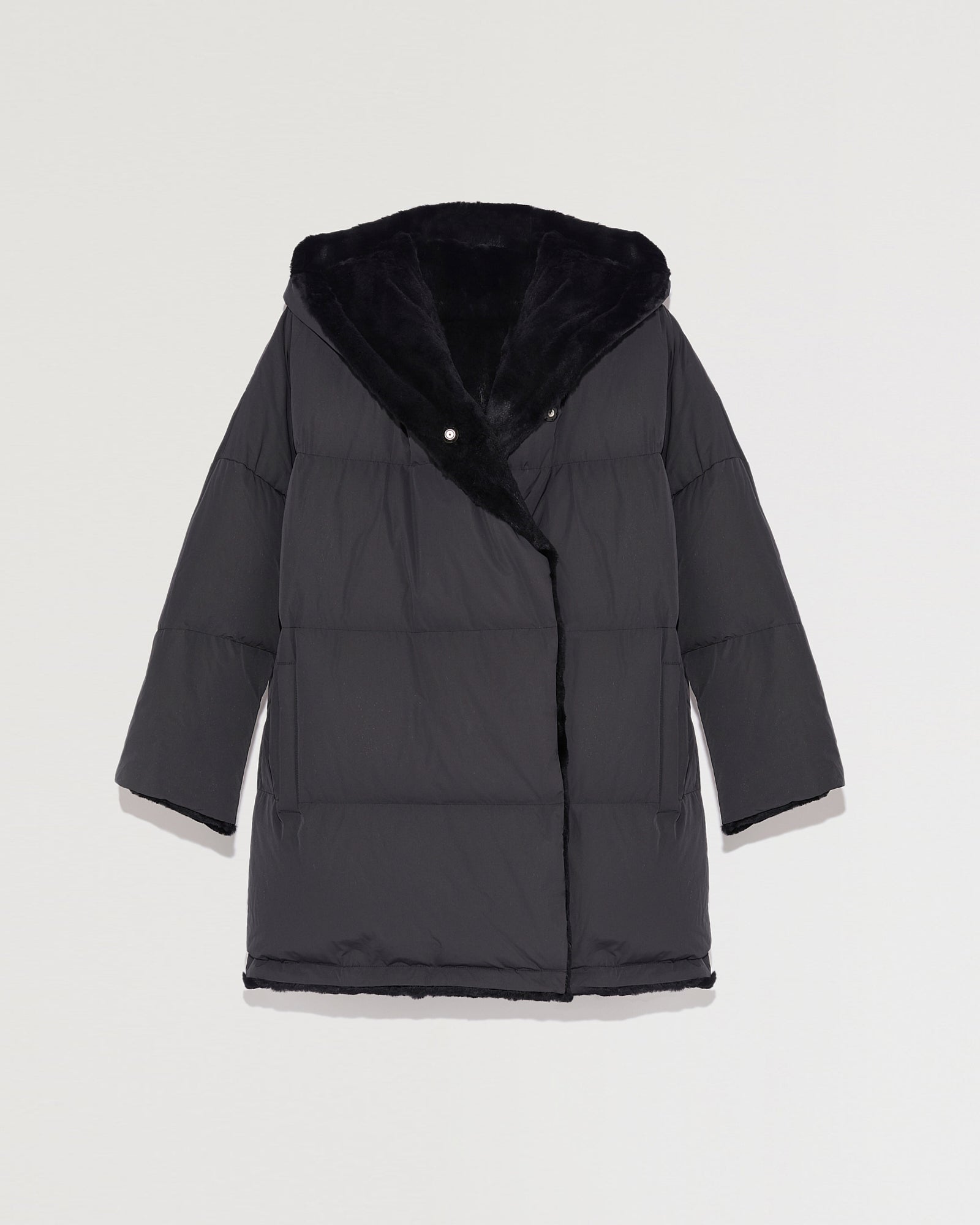 Winter sale & boxing day Yves Salomon -Reversible down jacket in waterproof technical fabric and sheared rabbit