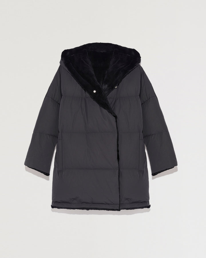 Balck Friday 2025 - Yves Salomon - Reversible down jacket in waterproof technical fabric and sheared rabbit