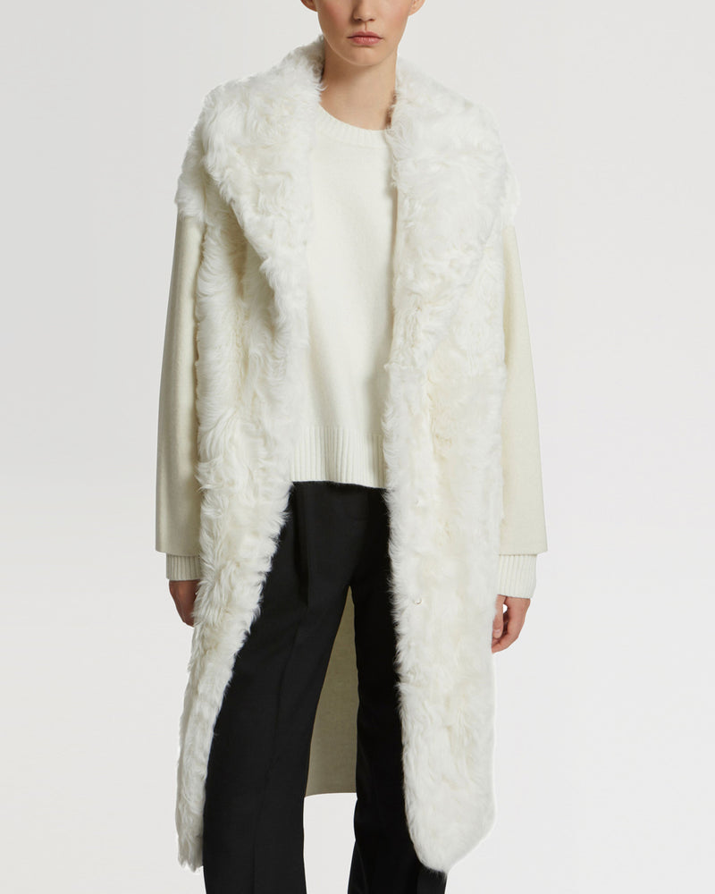 Long cardigan in knit and lambskin