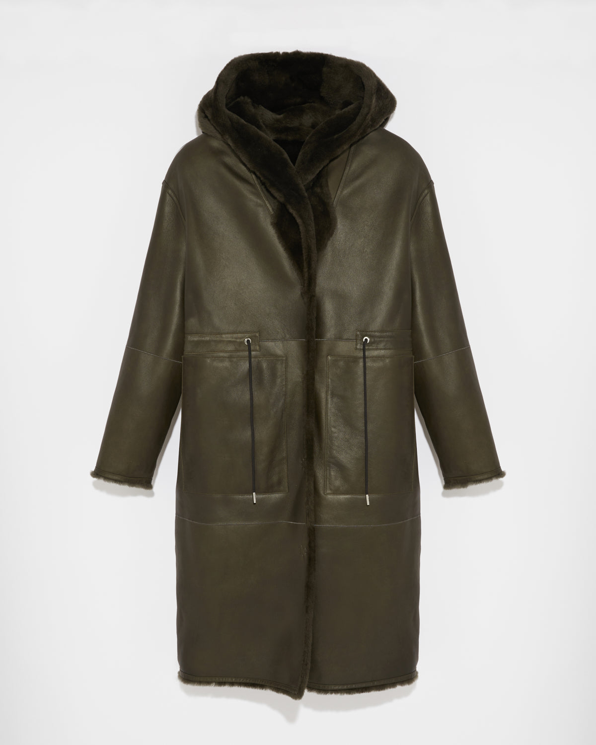 Long hooded shearling coat - khaki - Yves Salomon – Yves Salomon US