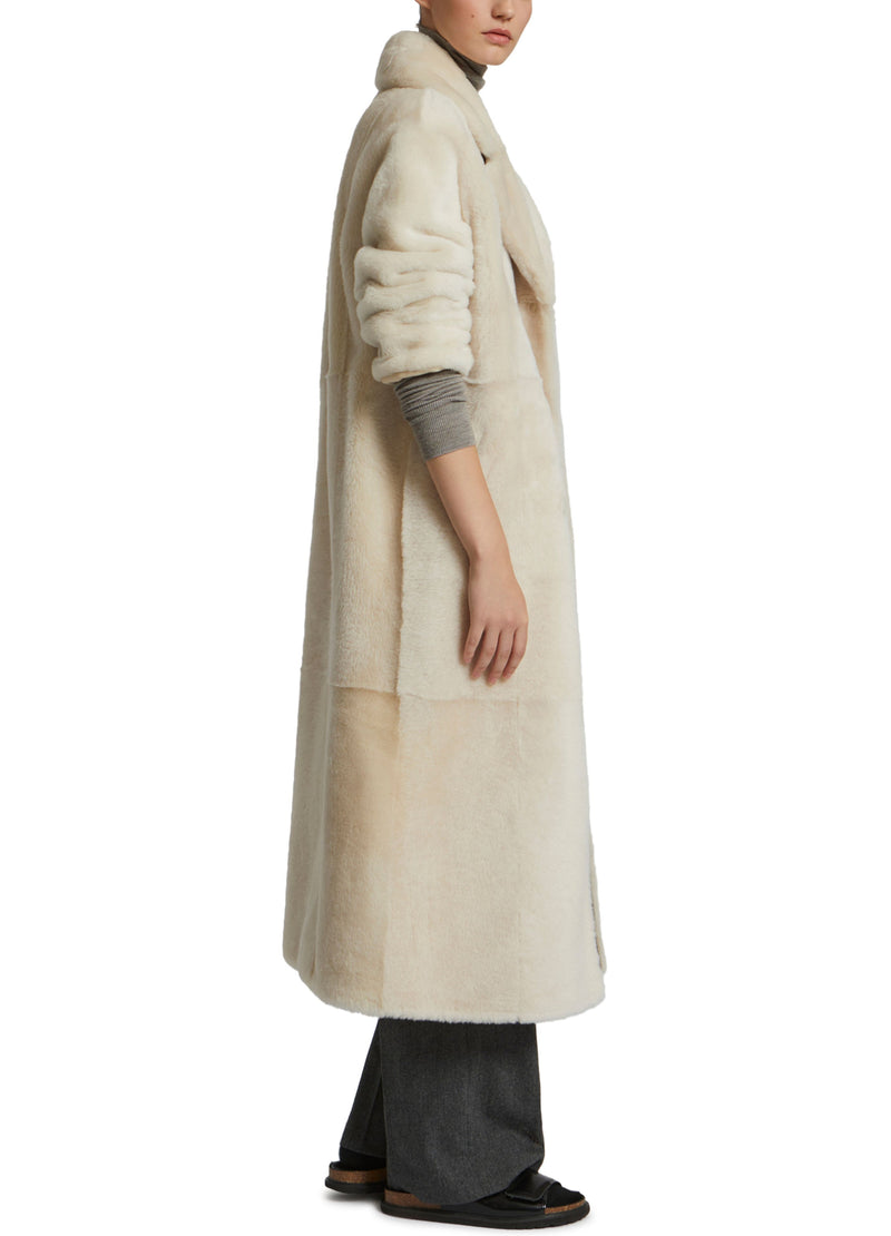 Long double-breasted shearling coat