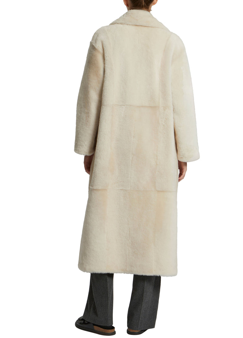 Long double-breasted shearling coat