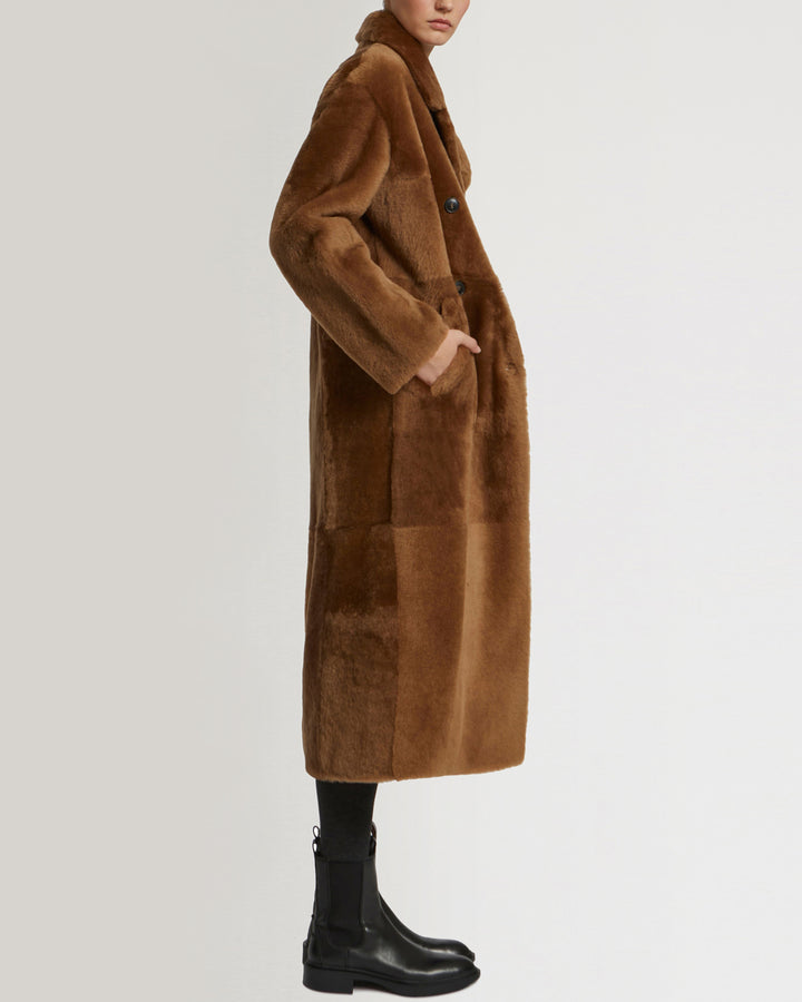 Long double-breasted shearling coat -Yves Salomon