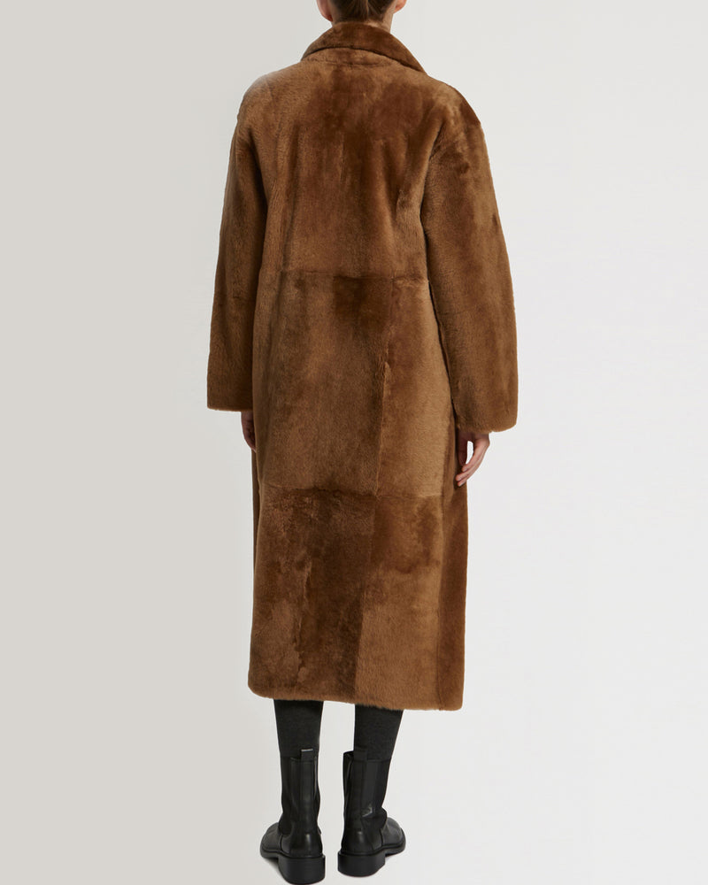 Long double-breasted shearling coat