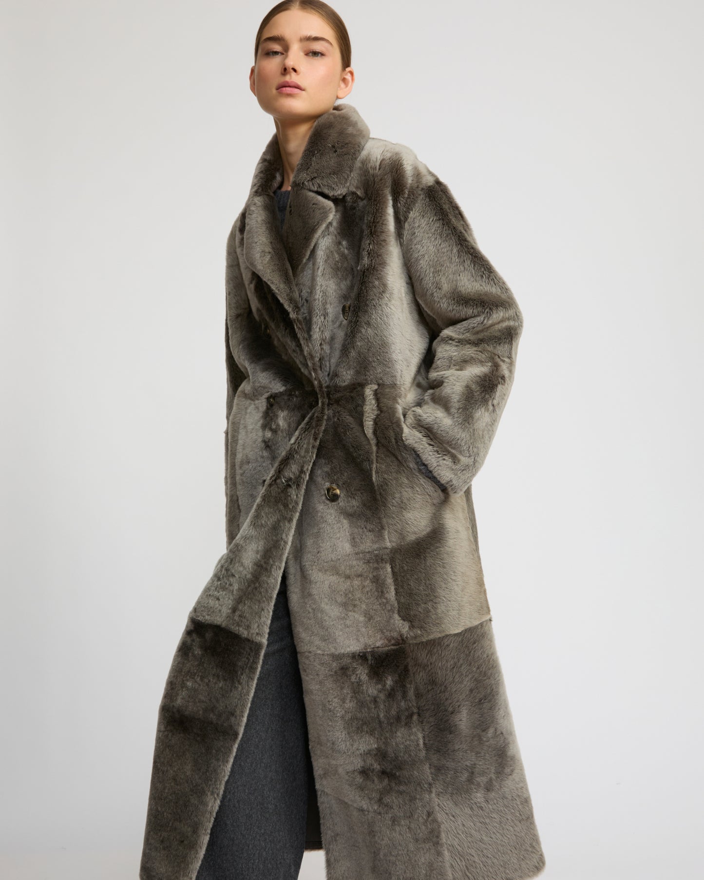 Long double-breasted shearling coat - Yves Salomon
