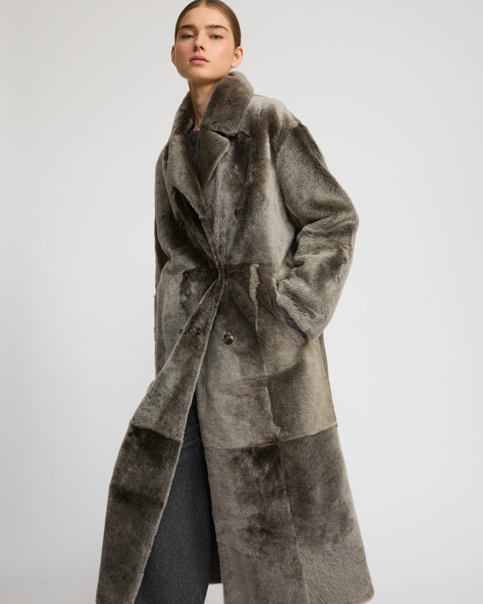 Long double-breasted shearling coat - Yves Salomon