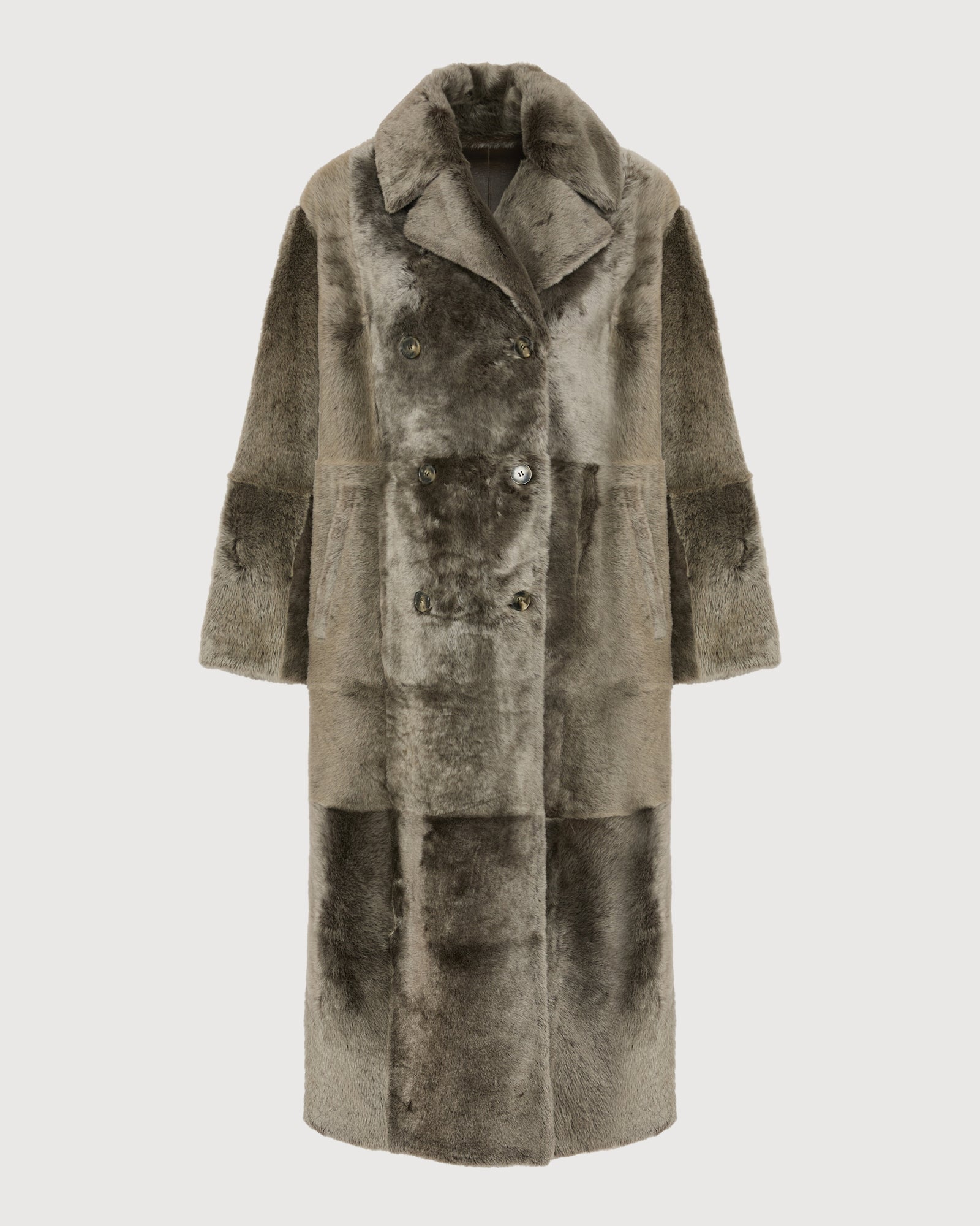 Long double-breasted shearling coat - grey - Yves Salomon – Yves