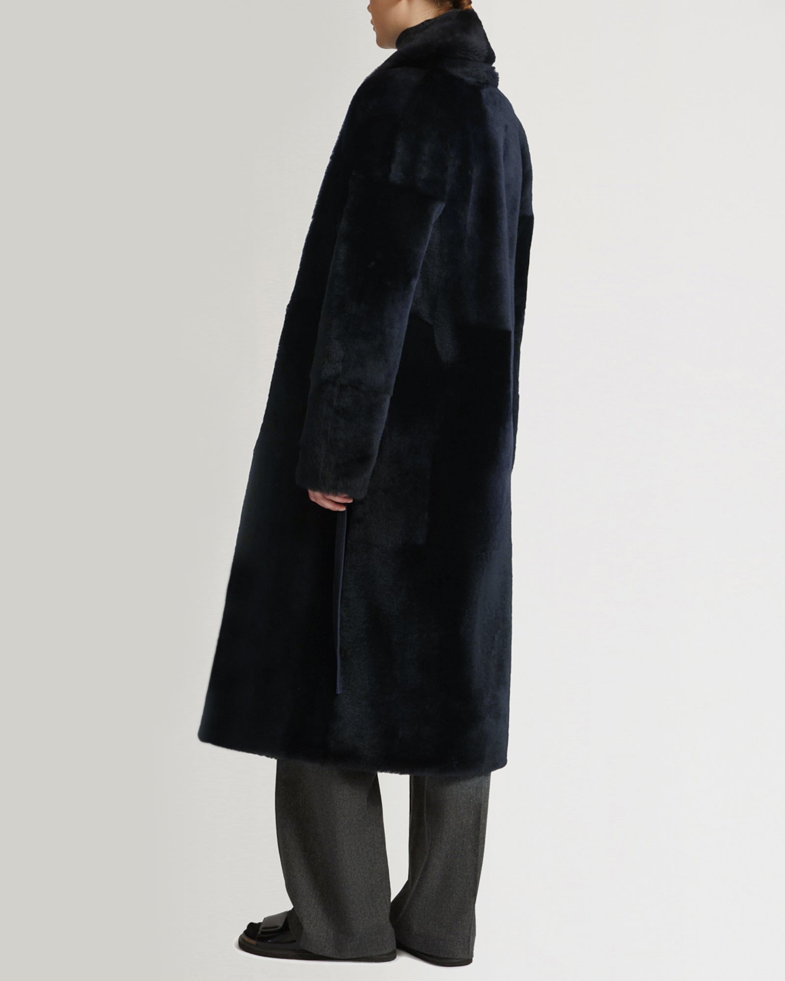 Yves SALOMON イヴサロモン ムートン ロングコート ブラック 36 Long belted coat in lamb - bluish black - Yves Salomon – Yves