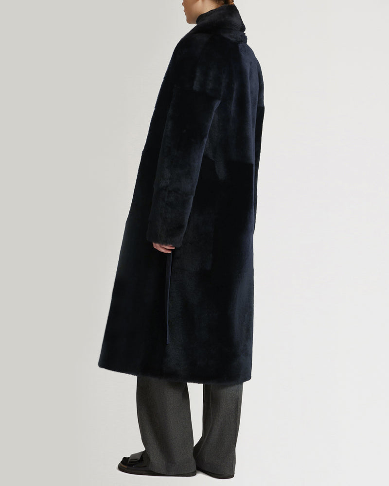 Long belted shearling coat